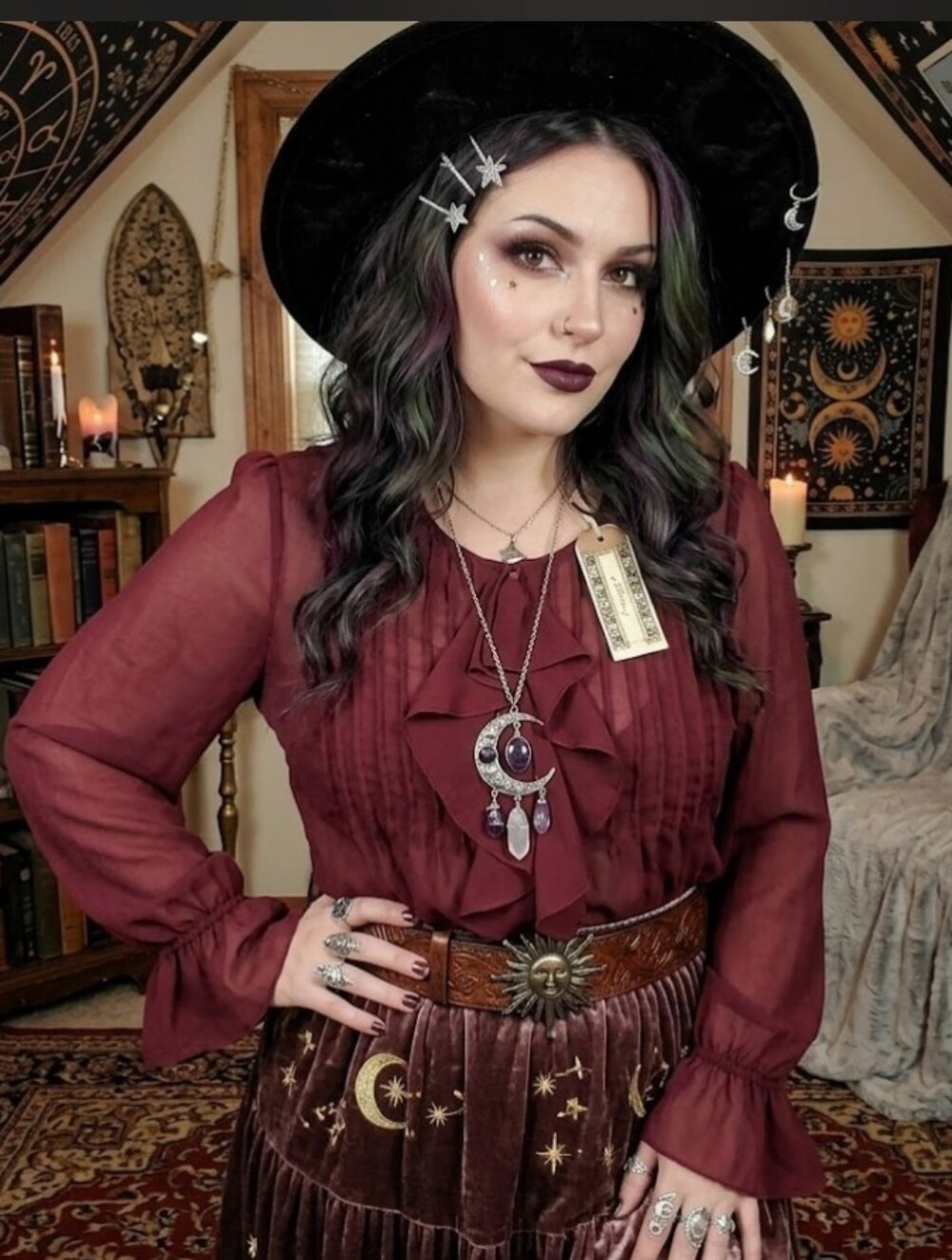 Ultra Pink Womens Large Burgundy Sheer Top Boho Whimsigoth Fairygrunge Romantic